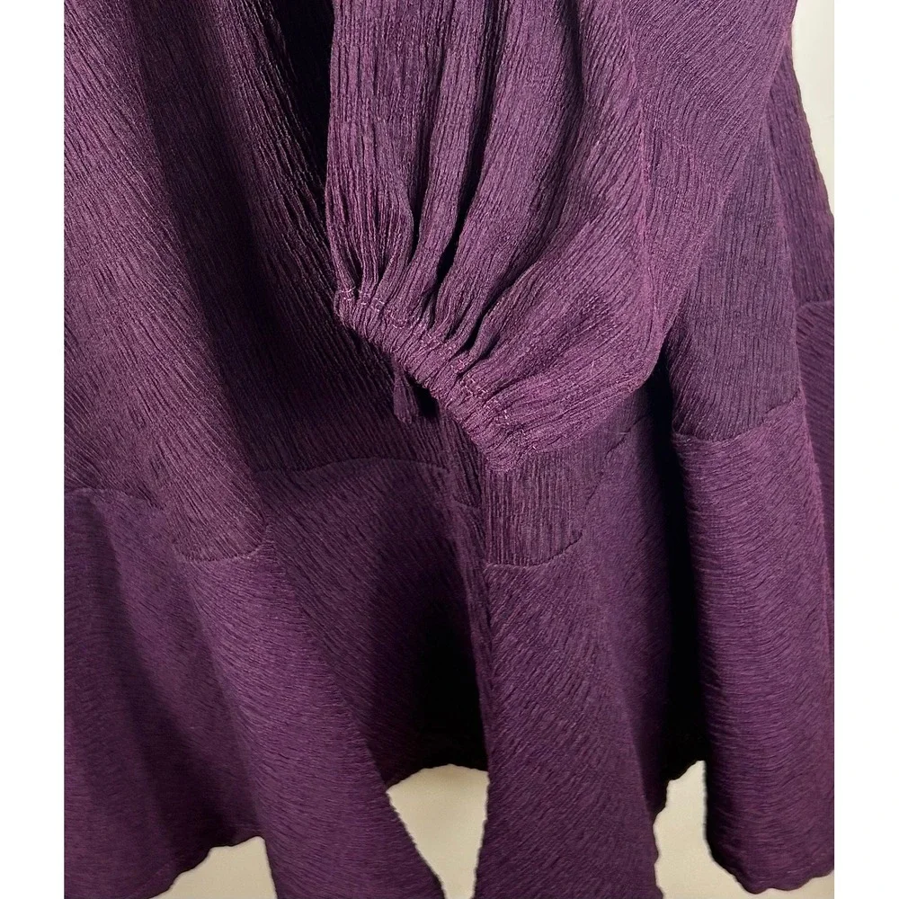 Free People FP Beach Mini Dress Womens XS Purple Crinkle Boho Ruffle Peasant